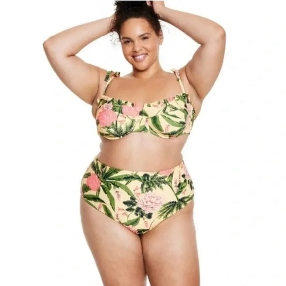 Aqua Bendita Floral/Stripe Reversible High Waist Cheeky Bikini Bottom 2X - Picture 3 of 10